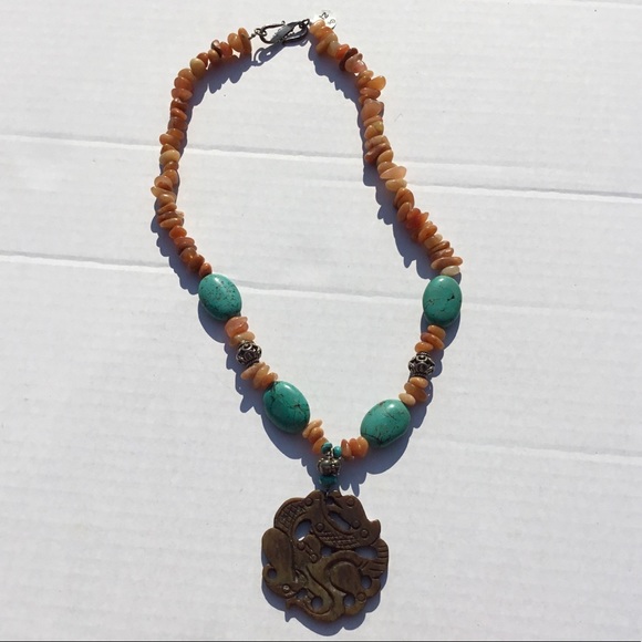 Carnelian turquoise pendant necklace handmade - Picture 2 of 2